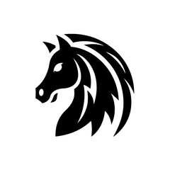 Stylized black horse head profile with flowing mane on transparent background