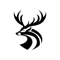 Obraz premium Stylized black deer head with large antlers icon on transparent background