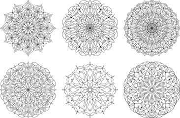 Mandala anti-stress coloring set six intricate circular patterns