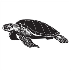 Stylized sea turtle silhouette  vector illustration from top view marine life on white background