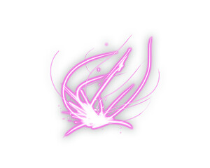 Glowing pink abstract light swirl effect on white background, soft energy motion wave with fantasy sparkle design, vibrant neon streak shape for digital art, wallpaper, or graphic overlay use.