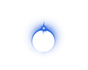 Glowing blue light orb with radiant star flare on white background. Abstract energy circle design with soft gradient and luminous effect. Ideal for digital art, fantasy themes, and futuristic visuals.