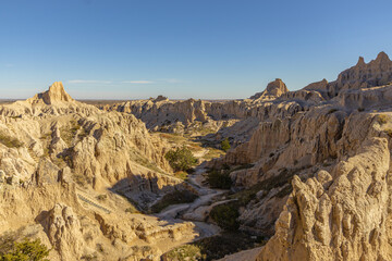 The otherworldly landscape of the interior of the Badlands National Park in South Dakota