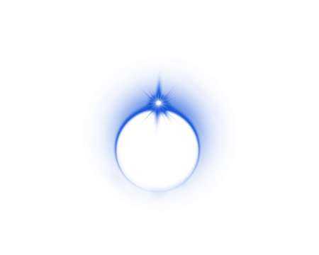Glowing blue light orb with radiant star flare on white background. Abstract energy circle design with soft gradient and luminous effect. Ideal for digital art, fantasy themes, and futuristic visuals.
