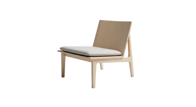 A minimalist wooden chair with a white cushion isolated on transparent background, offering a comfortable and stylish seating option for any modern living space, promoting relaxation