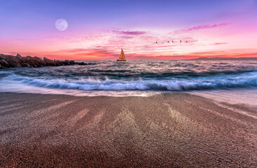 Sailboat Sunset Ocean Birds Wave Travel Sailing Inspirational Adventure Tourism Vacation