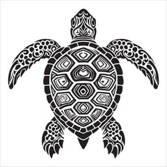 Fototapeta premium Stylized sea turtle silhouette vector illustration from top view marine life on white background
