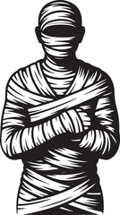 Ancient mummy character with crossed arms and white bandages design Vector