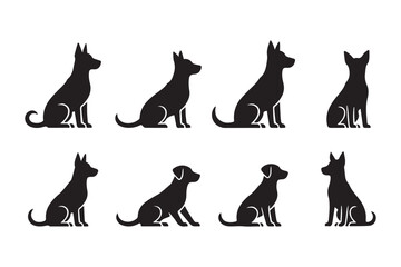 Set of sitting dog silhouettes isolated on white background, Pet Animal Vector Icons.