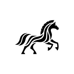 Stylized black horse with flowing mane and tail design on transparent background