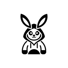 Illustration of a rabbit wearing a hoodie in black and white on transparent background