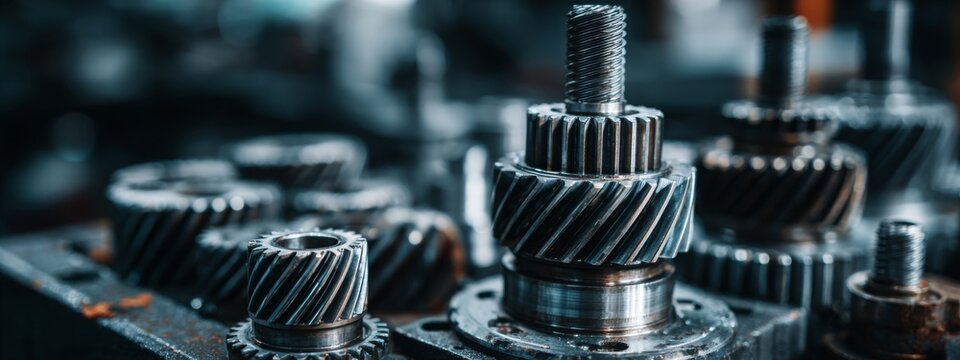 High-Quality Stock image of disassembled car automatic transmission gears in workshop. Engineering, mechanical design, auto part service. Tech machine component concept, mechanical.