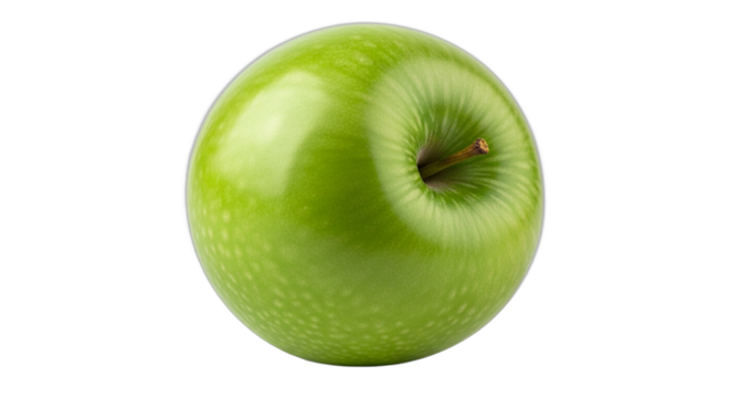 A single fresh and crisp green Granny Smith apple isolated on a transparent background png.