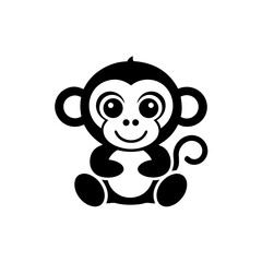 Illustration of a cartoon monkey sitting with a smile on transparent background