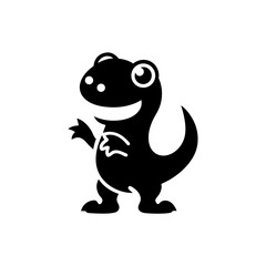 Illustration of a friendly cartoon dinosaur in black on transparent background