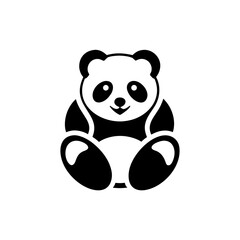 Illustration of a seated panda bear in black and white on transparent background