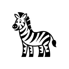Illustration of a cartoon zebra standing on its legs on transparent background