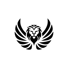 Stylized lion with wings illustration in black and white on transparent background
