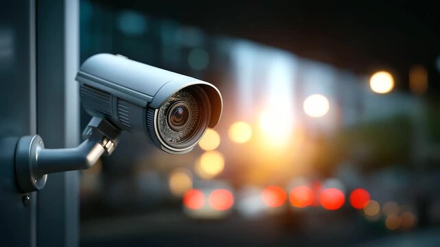 A technician installs a video surveillance camera hyper realistic camera details with clear textures moody shadows on the mounting surface bright saturation in security