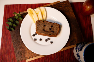 Banana Bread with Chocolate Chips and Fruit Garnish