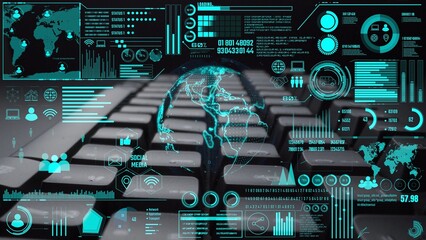 Data center monitoring dashboard visualize network performance, connection status, usage rate, and telecommunication insight. Data center monitoring efficiency improvement network transparency. Thunk