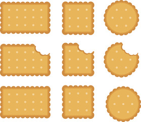 Cookie and Biscuit Shapes with Bites in Grid Layout for Bakery Design, Snack Icon, Food Pattern, and Vector Dessert Illustration