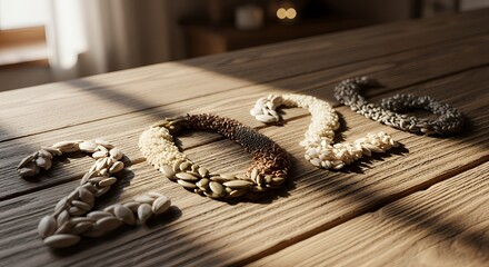 Creative 2023 numbers formed from various seeds on a rustic wooden table