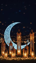 Ramadan Night Ambience with Lanterns, Moon, and Warm Spiritual Lighting
