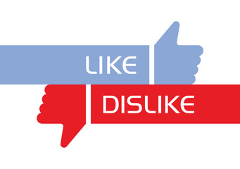Like and dislike flat icon set with red and blue frame. thumbs up, thumbs down, vector icon