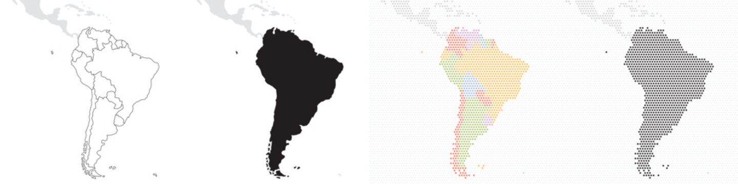 Latin America vector map on white background. Half Tone dot matrix style Latin America political map.