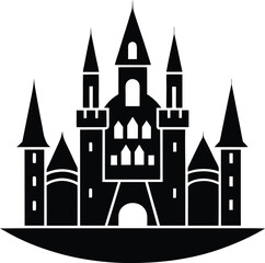 Black Fantasy Castle Silhouette Icon Vector Illustration isolated on Transparent Background