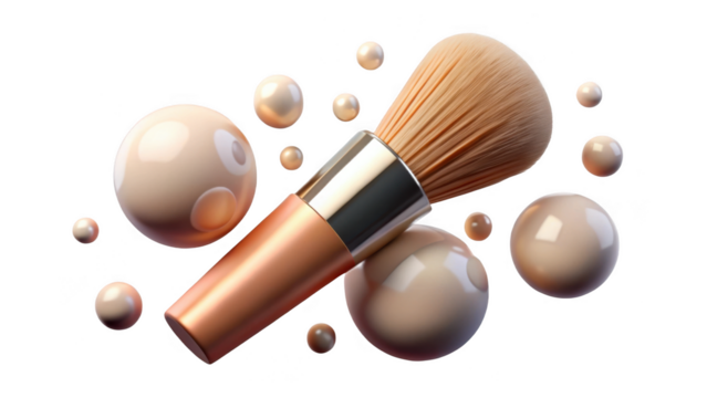 Cosmetic brush with pearls isolated on transparent background