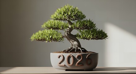 Vibrant bonsai tree symbolizes growth and prosperity for the year 2026