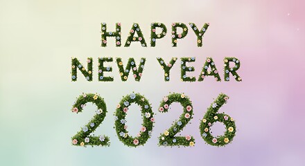 Celebrate a fresh, vibrant 2026 with blooming floral New Year text!