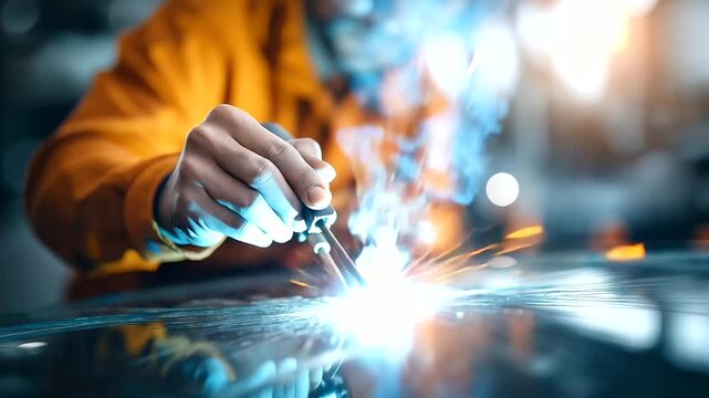 A technician repairs a windshield chip hyper realistic glass cracks with clear details moody shadows on the vehicle bright saturation in repair tools windshield repair auto