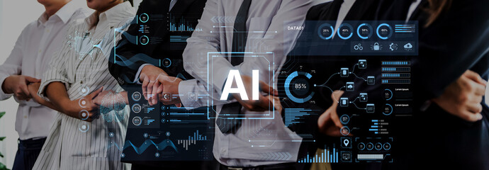 A futuristic AI dashboard for business intelligence. This platform showcases advanced data analytics, processing complex information into visual charts and graphs for strategic insights. Fermion