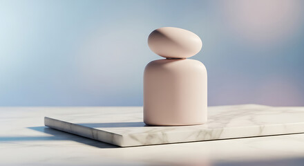 Minimalist abstract figure on marble surface with soft light and bokeh effect