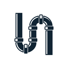 Dark blue u bend pipe section with vertical connections for plumbing systems © tarek