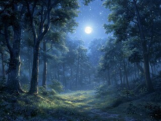 Fototapeta premium Mysterious Forest Under the Moonlight
