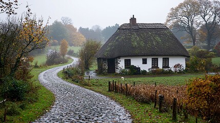 The winding path in front of the thatched hut