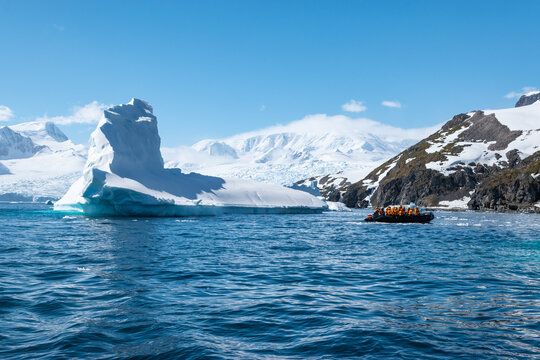 Landscape with iceberg in Cierva Cove, Antarctica. Antarctic expedition.	