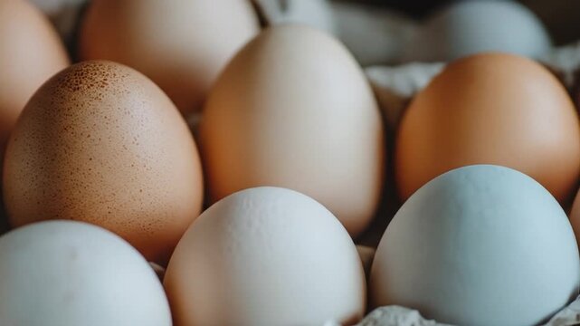Assorted fresh organic eggs variety close up natural food ingredient