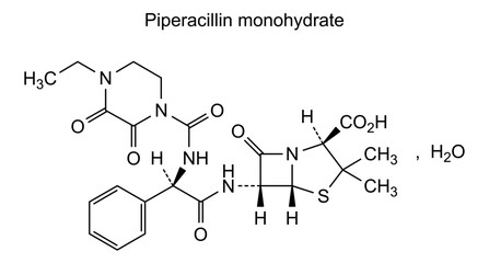 Fototapeta premium Piperacillin monohydrate, chemical structure of piperacillin monohydrate, drug substance