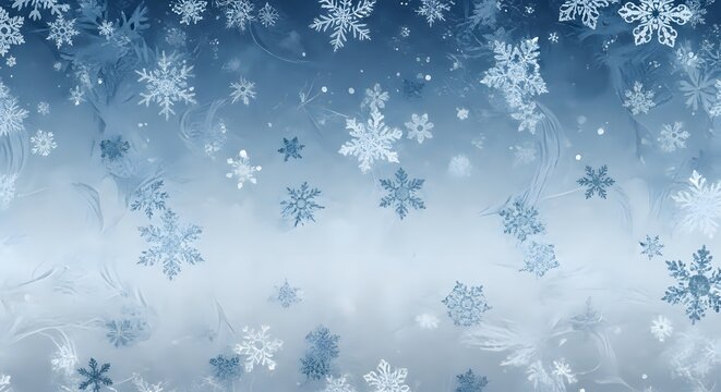 Abstract winter background with falling snowflakes and a soft blue gradient