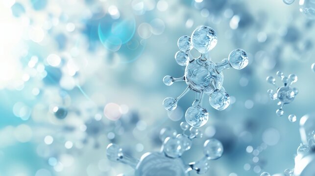 Water molecule structure with liquid drop and science atom