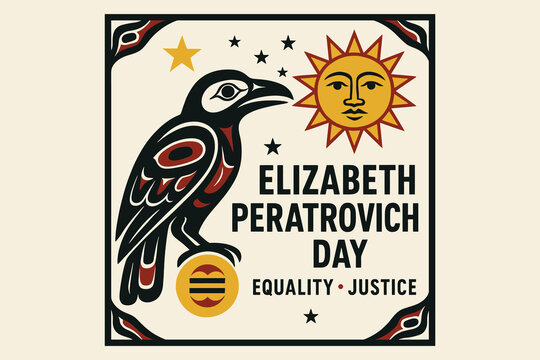 Indigenous raven and sun illustration celebrating elizabeth peratrovich day equality and justice