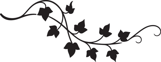 Silhouette Ivy Vine Branch with Trailing Leaves.
