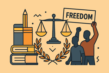 Symbolic illustration of justice education and the pursuit of freedom through protest and knowledge © Md Abdul Latif