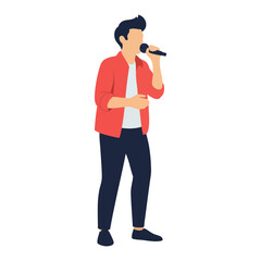 Flat vector illustration of a female singer performing on stage with microphone