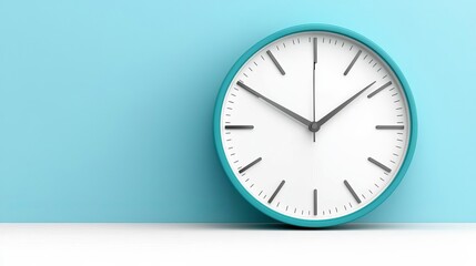 Modern teal clock on light blue background